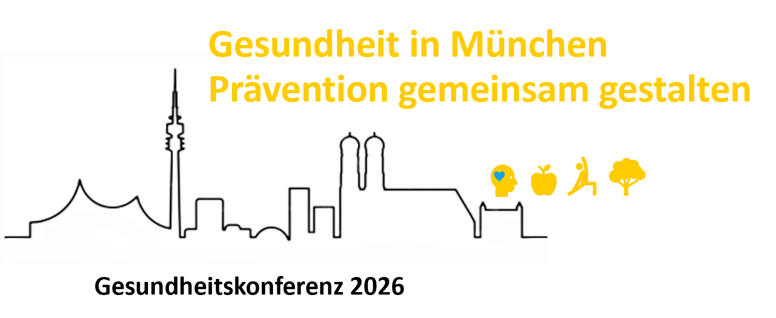 Graphik zur Gesundheitskonferenz mit Skyline Titel und Symbolen zum Thema Prävention